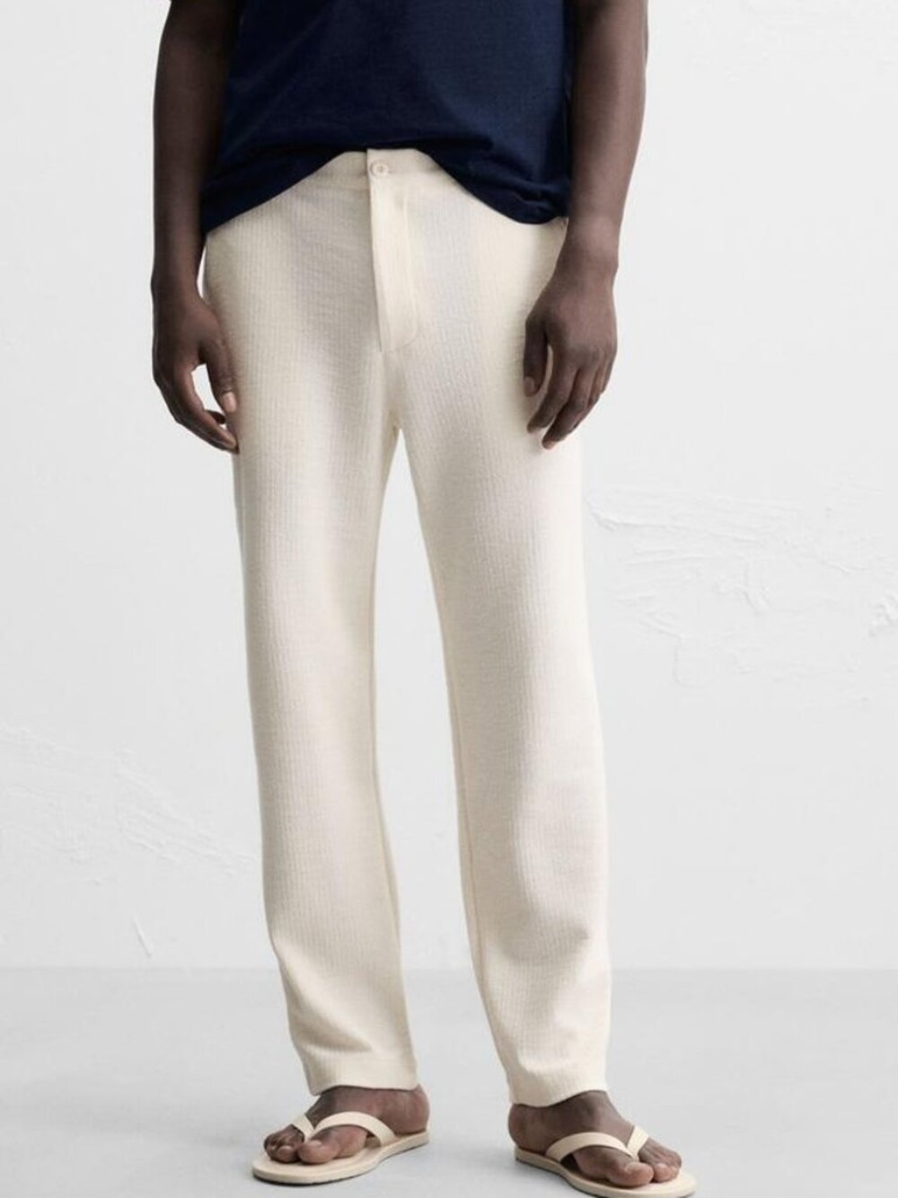 ZARA Men's Textured Chino Trouser Size L in Ecru